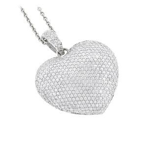 HEART NECKLACE 10K WHITE GOLD PLATED 18" SIMULATED DIAMOND MICRO PAVÉ NEW!